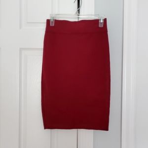 High Waisted Knee Length Burgundy Pencil Skirt